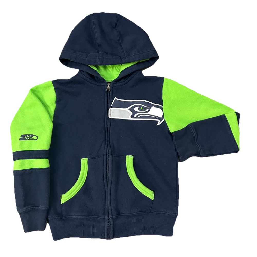 NFL Team Apparel Seattle Seahawks Kids 7 Large Fits Small Blue Full-Zip Hoodie